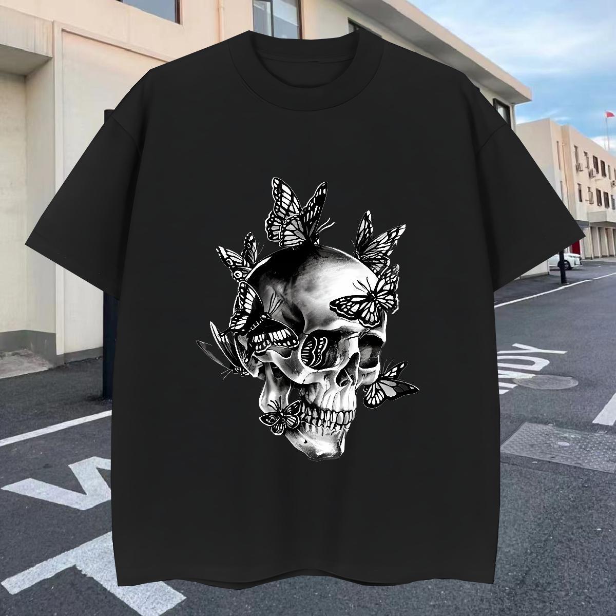 Classic T shirt 230g Pure Cotton skull High Street Hip Hop Skull O Neck Short Sleeves Men Tshirts Brand Tee Shirt