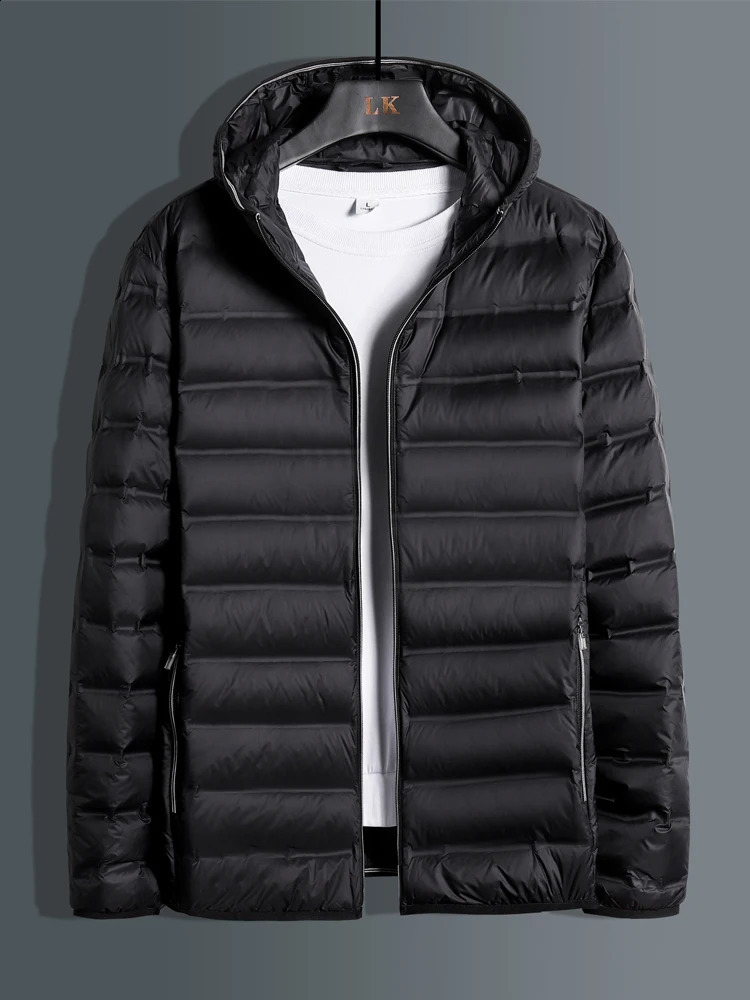 Large size winter hoodie ultra light down jacket mens windproof 90% white duck padded warm 6XL 7XL 8XL 240822