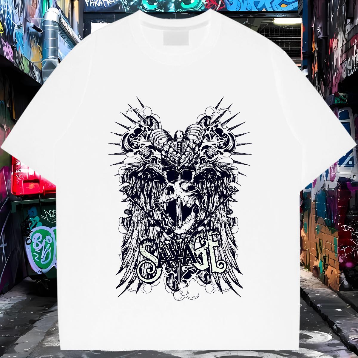 Loose Fit T-Shirts 100% Cotton 230g skull Sports Casual DIY Printed Breathable Short Sleeve Men Tshirts Fashion Designer Wear