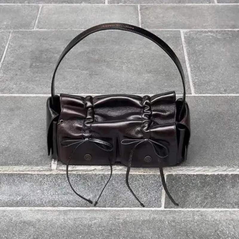 Bags for Women Handbag and Purses 2024 in Distressed PU Leather Rivet Bow Underarm Pleated Shoulder Bag 240823
