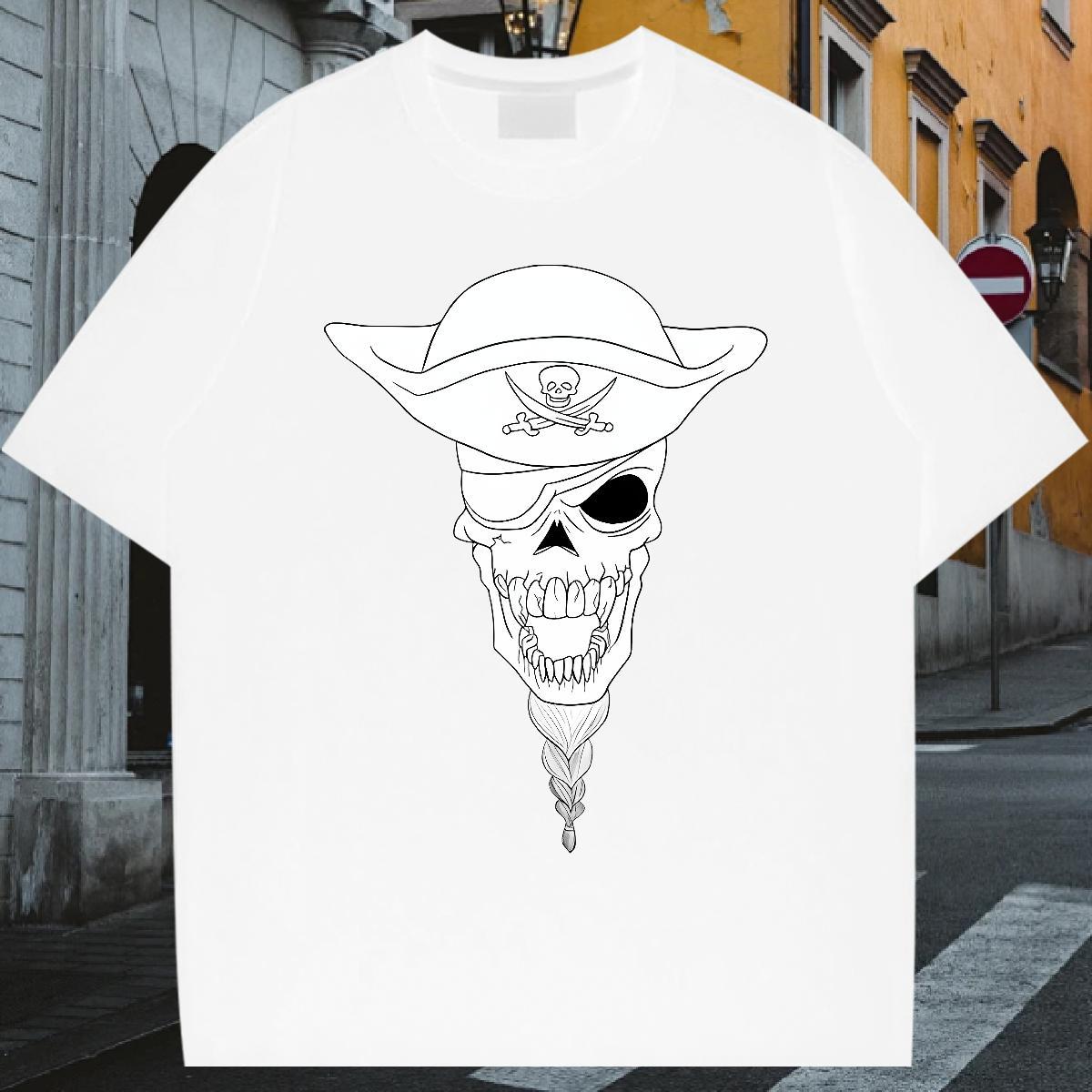 Free Shipping T-Shirts 230g Pure Cotton skull Anime Printing Street Asian Size Short Sleeve Soft Men Tops Tees Designer Fashion Polos