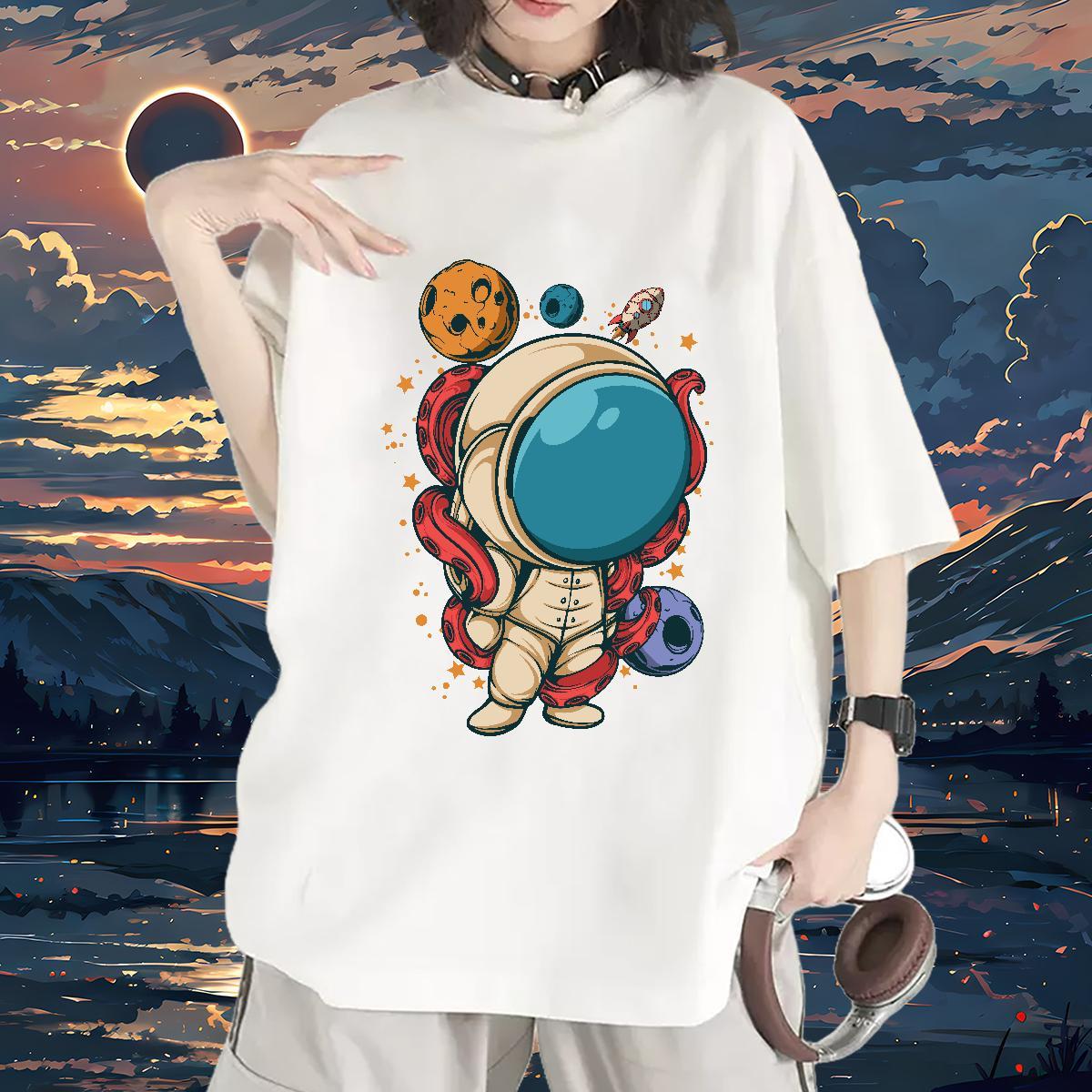 Unisex Women Tshirts 100% Cotton 230g universe Casual Womens T Shirts Breathable Crew Neck Custom Printed Tops Shirt