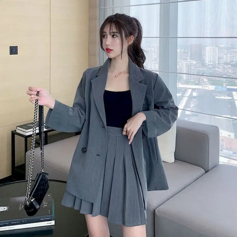 Spring Summer Suit Women Skirt Oversized Plus Fashion Goth Elegant Two Piece Blazer And Skirt Set Lady Uniform Woman Dress 240823