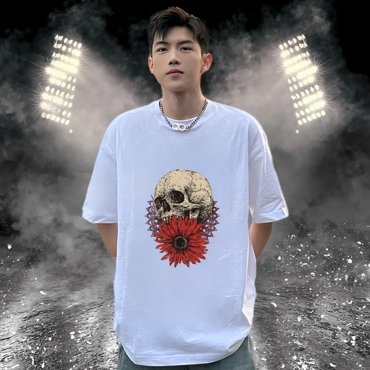 Soft T Shirt For Man 230g Cotton skull Sports Casual Custom Cartoon Pure Cotton Mens Tshirts Fashion Tee Shirt