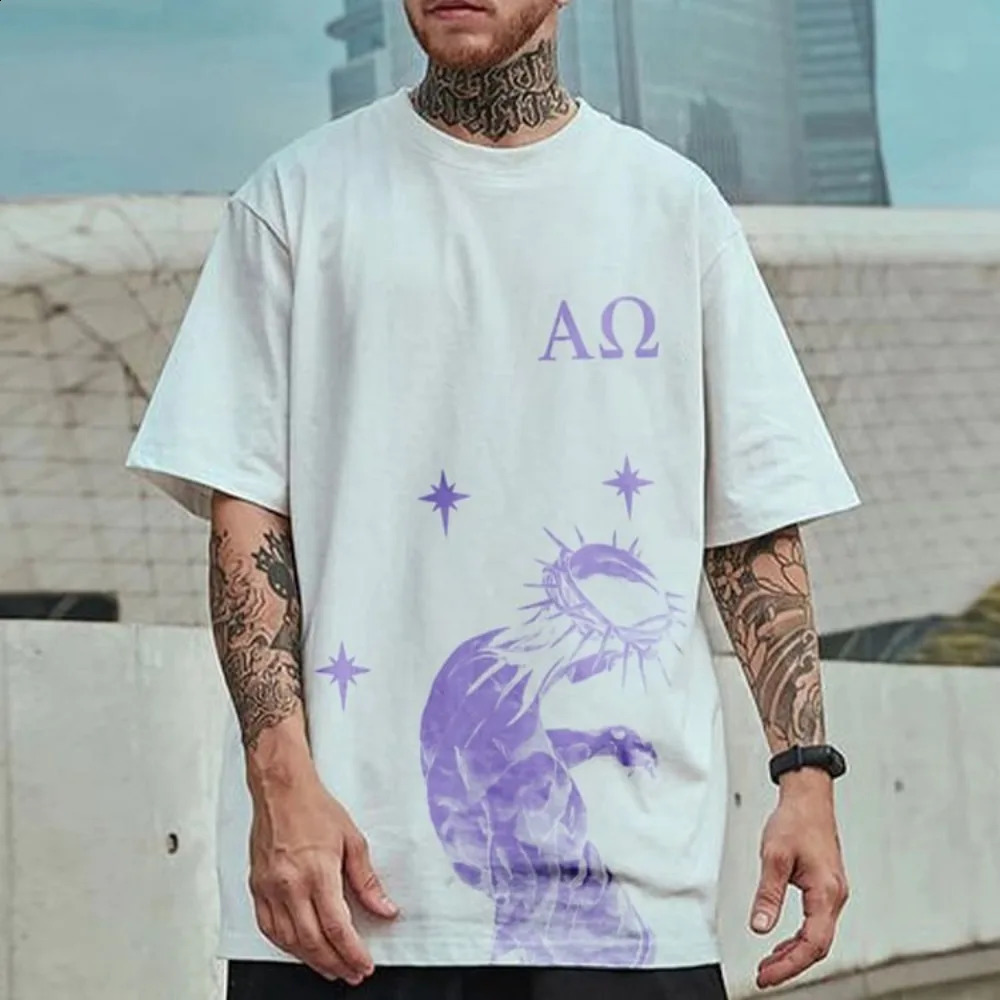 Cross Graphic Print Tshirt mens Y2K short sleeved retro oversized womens top 240822