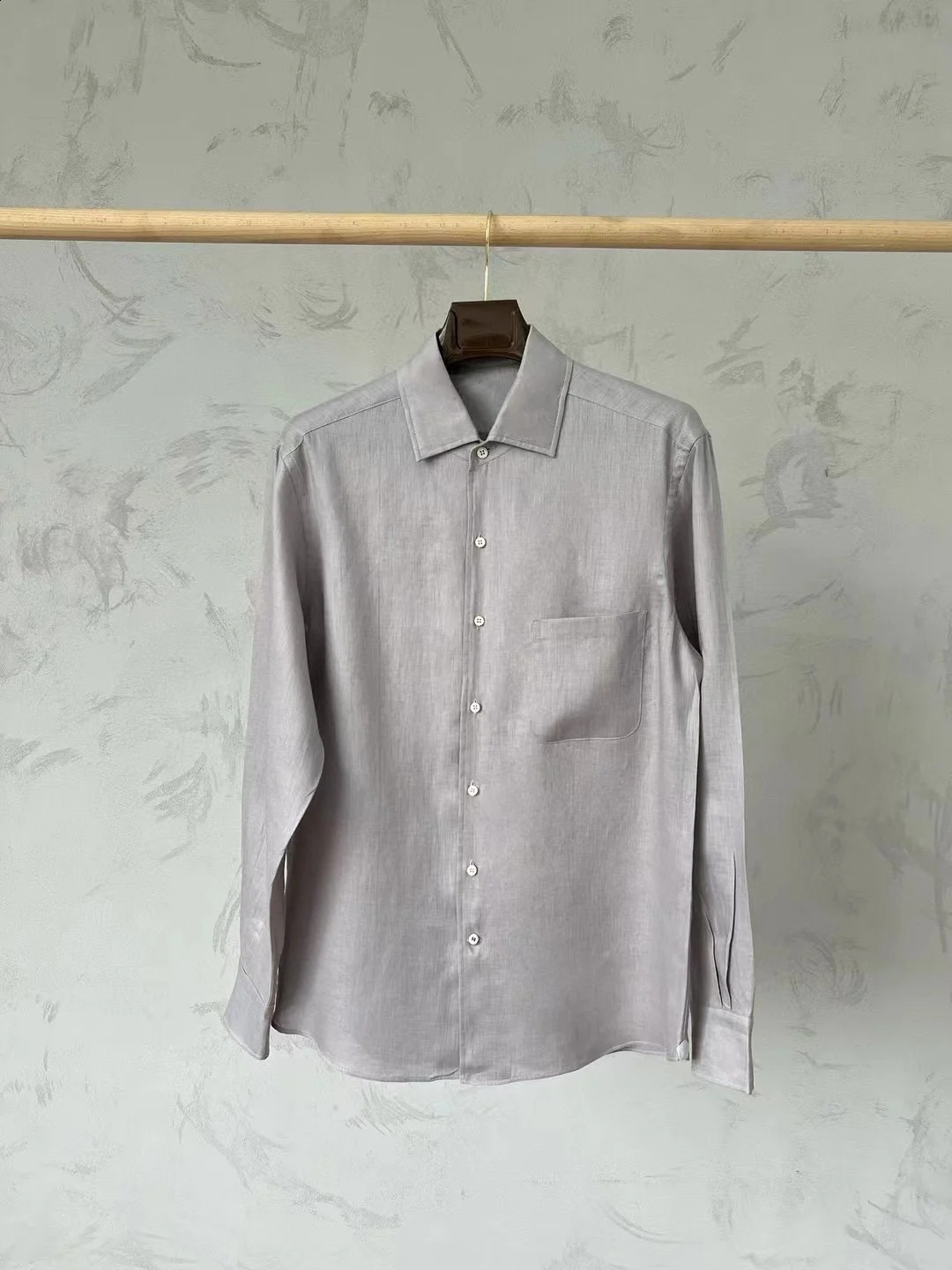 L*P Mens Linen Shirt Solid Color Commuting Spring Summer Light Business Casual Long-sleeved Shirt 240822