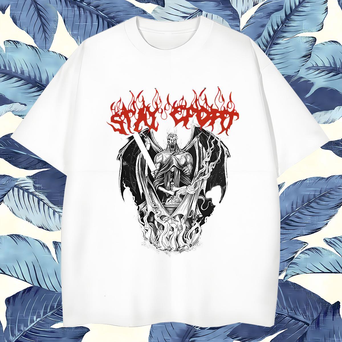 Brand Men T Shirts 230g Cotton skull Hip Hop Cartoon Print Breathable Crew Neck Men Clothes T-Shirt Fashion Design Tshirts