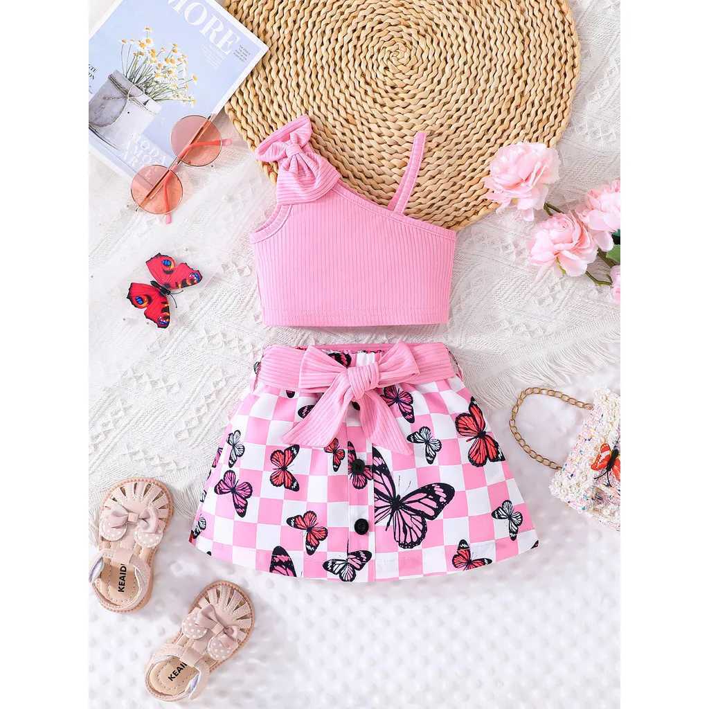 Baby Clothing Set 6-36 Months Shoulders Cute Butterfly Skin Summer Clothing Childrens Girls Baby Clothing Set W250218