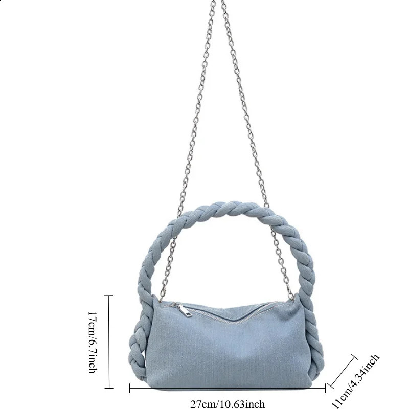 Preppy Style Niche Cloud Handle Bag Fried Dough Twist Strap Denim Underarm Bag Upscale Exquisite Chain Women Crossbody Bag 240822