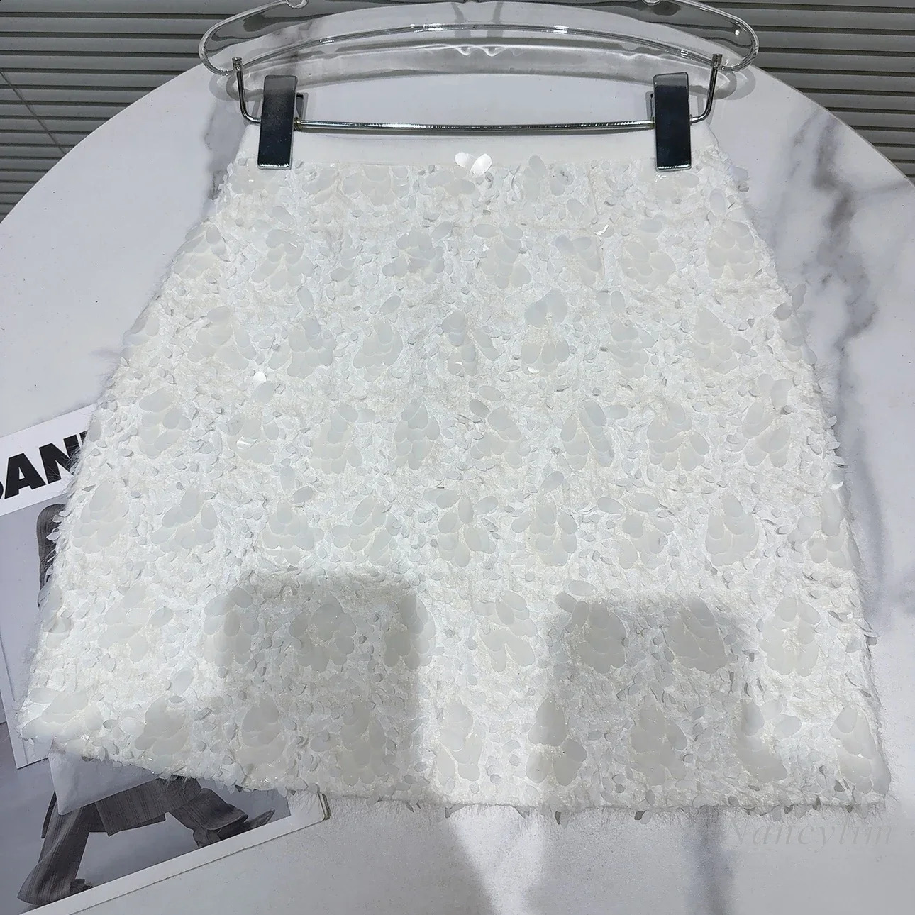 autumn chic sequin tweed warm celebrity short skirt elegant white dress 240822