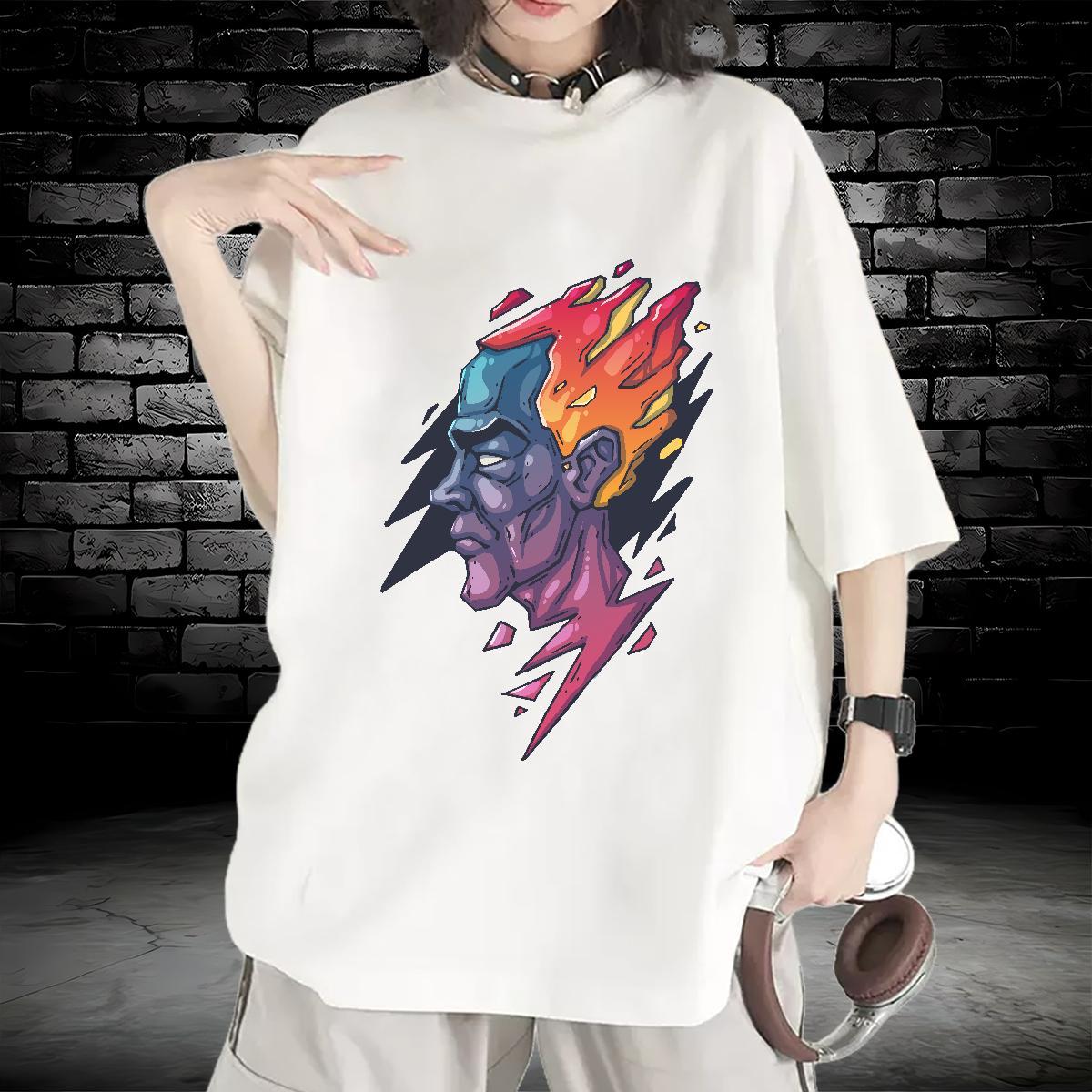 Lady Woman Tshirt 100% Cotton 230g icon Street Women T Shirts Breathable Crew Neck Plus Size Cartoon Tee Shirt