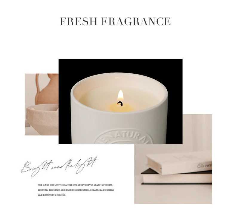 Ins style white ceramic cup jar aromatherapy candle ceramic cup soy wax plant essential oil candle home decorationX240823