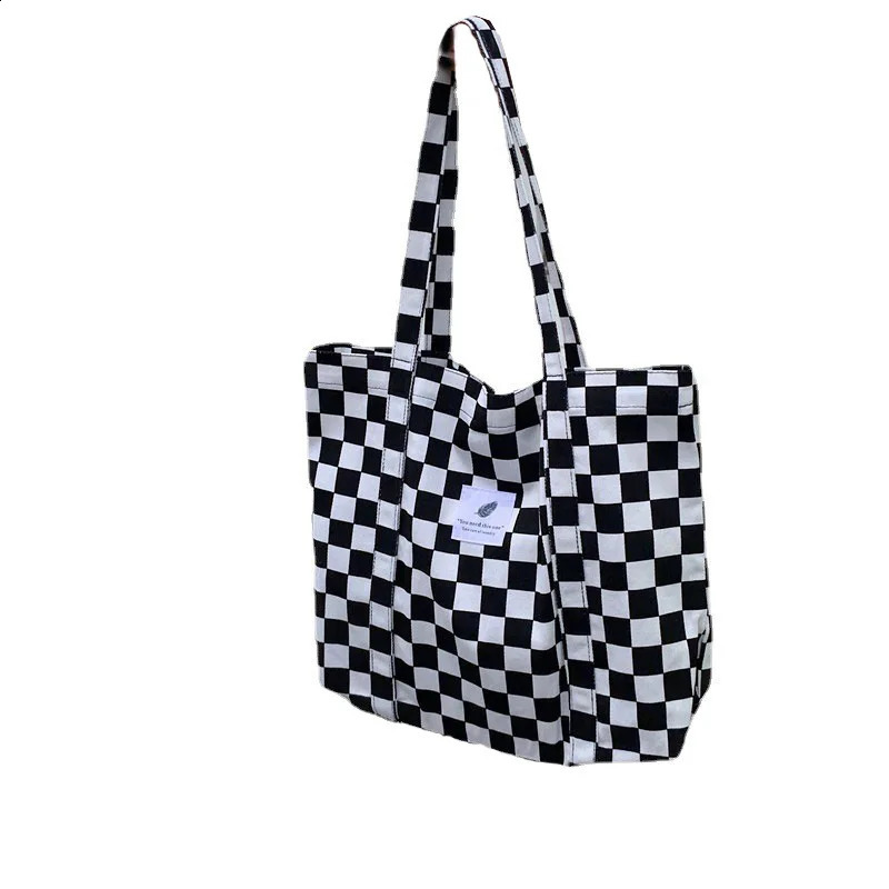 Canvas Checkerboard Bag For Women Casual Plaid Tote Shoulder Bags Leopard Print Large Handbags Female Travel Shopping School Bag 240822
