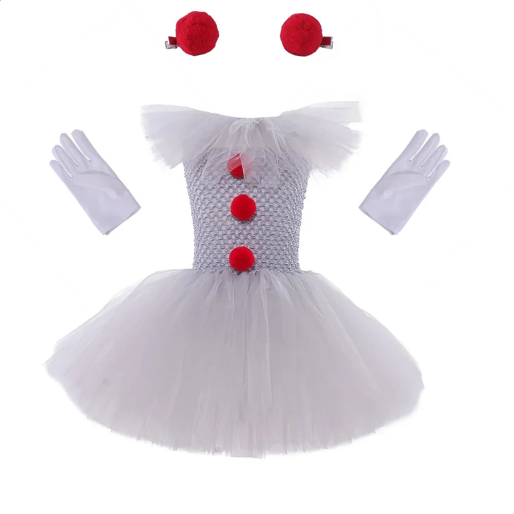 Stephen Kings It Girl Halloween Costume Childrens Clothing Grid Princess Dress Set Role Playing Performance Wearing Gloves 240823