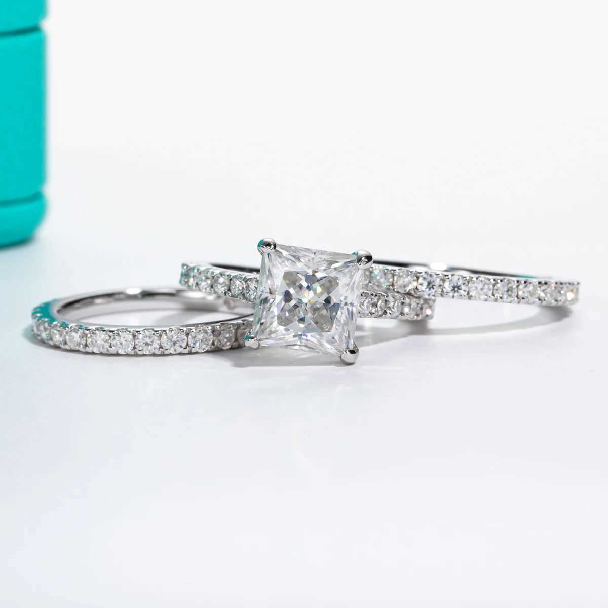 AnuJewel 3ct Princess Cut D Color Moissanite Engagement Ring Bridal Sets 925 Sterling Silver Wedding Band Ring Customs Jewelry