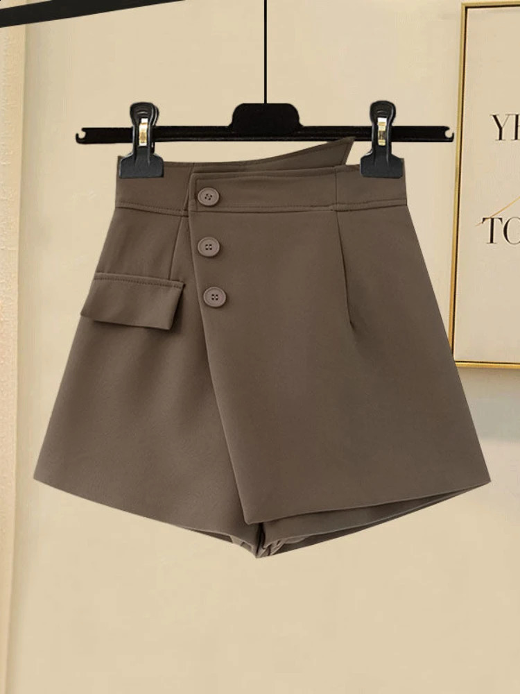 Xgoth Womens Blazer Dress Suits Temperament Large Size High Waist Khaki Blazer Button-up Shorts Skirt Two-piece Set 240823