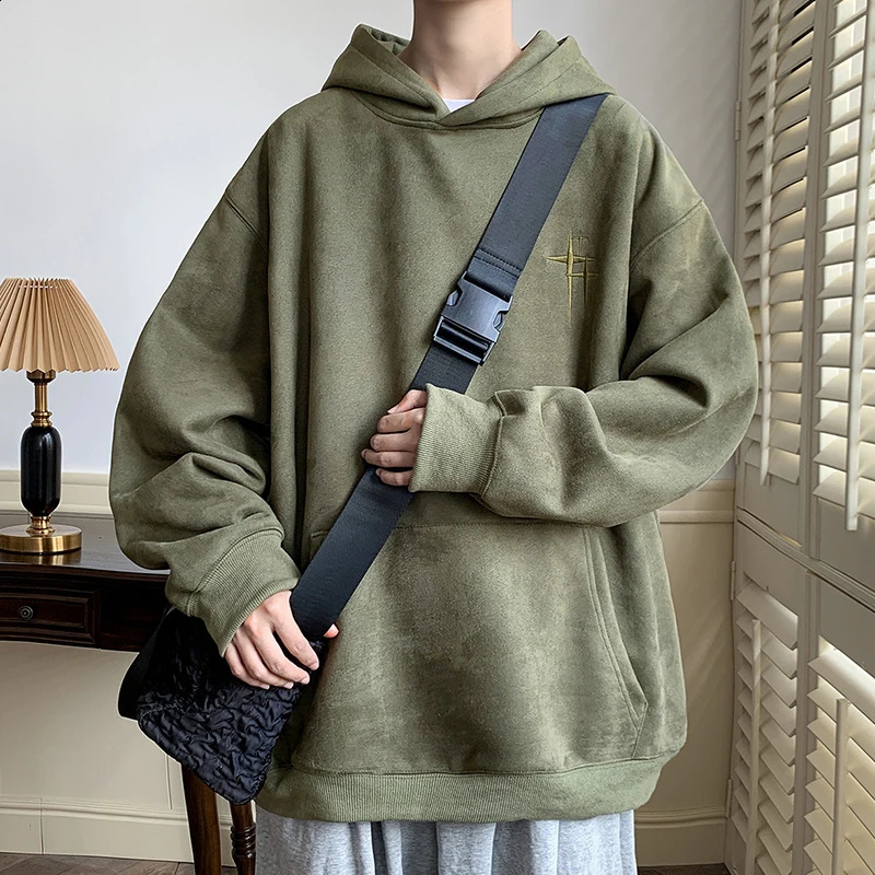 Mens Hoodie Retro Embroidered Suede Sportswear High Quality y Neutral Zipper Y2k Clothing 240823