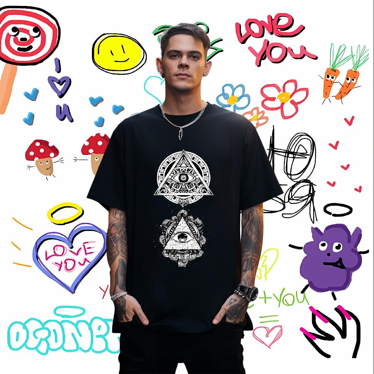 Wholesale T Shirt For Man 230g 100% Cotton eye of the devil High Street Hip Hop Customized Print Breathable Crew Neck Men Tees Designer Fashion Wear