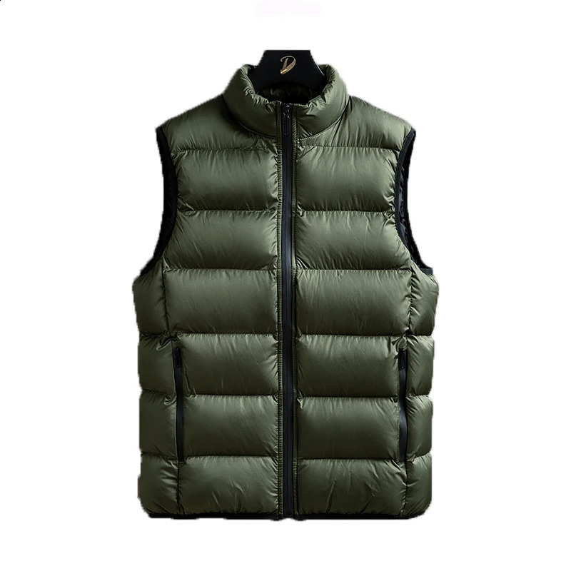 Mens winter sleeveless wool warm standing collar down jacket mens casual fashion outdoor windproof vest 240822