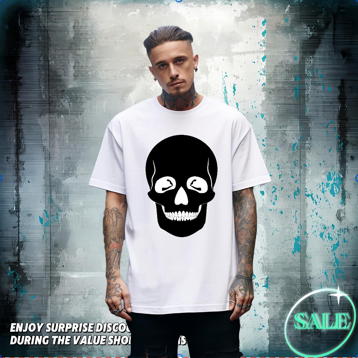 Popular T Shirt For Man 230g 100% Cotton skull Home Outdoor DIY Logo Oversized Breathable Crew Neck Tshirt for Man Woman 2024 Polos