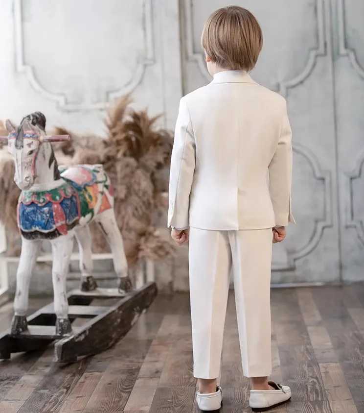 Flower Boy White Baptist Party Dress Childrens Jacket Vest Pants 3PS Ceremony Photography Set Childrens Piano Performance Costume W240823