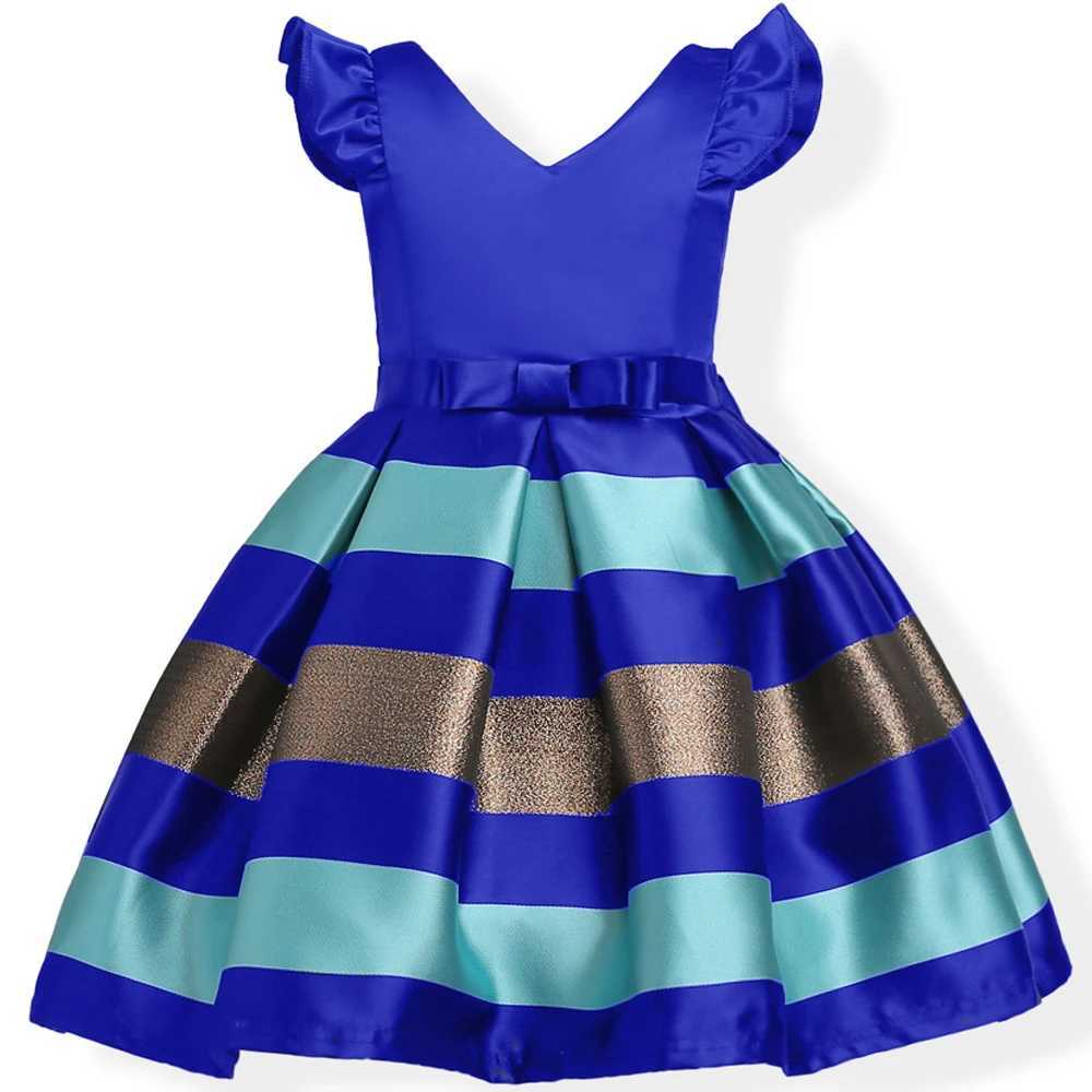 New Girl Striped Small Sleeves Bow Colorful Dress Birthday Party Flowers Boy Sweet Cute Dress W240823