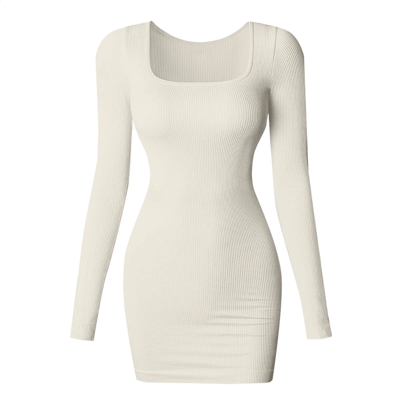 Womens Sexy Tummy Control Dress Slim Square Collar Long Sleeve Seamless Sculpting Bodysuit Square Neck Knitting Shapewear Woman 240823