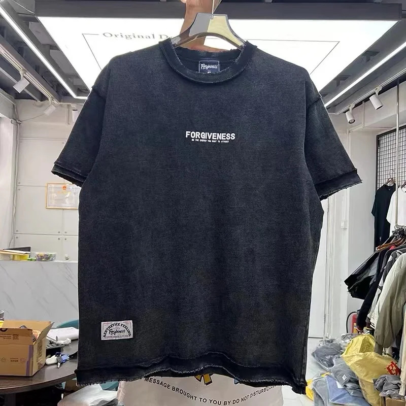 Heavy washes the base letter printing shirt Tshirt 240822