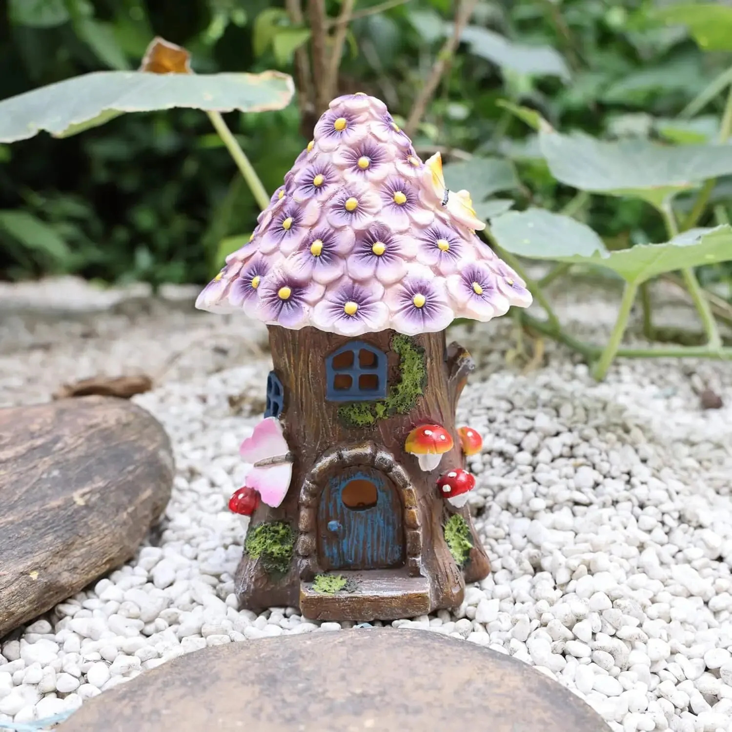 Fairy Garden House Solar Outdoor Statue Light Up Mushroom Figurines Lawn Decorations for Yard Fairies Miniature 240822