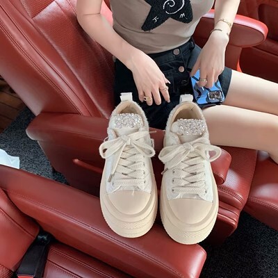 Ddmysports Igh Version Grape Mom S Same Style White Women Board Shoes Sequins Breathable And Height Increasing Straps Casual Thick Soled Canvas OUTDOO