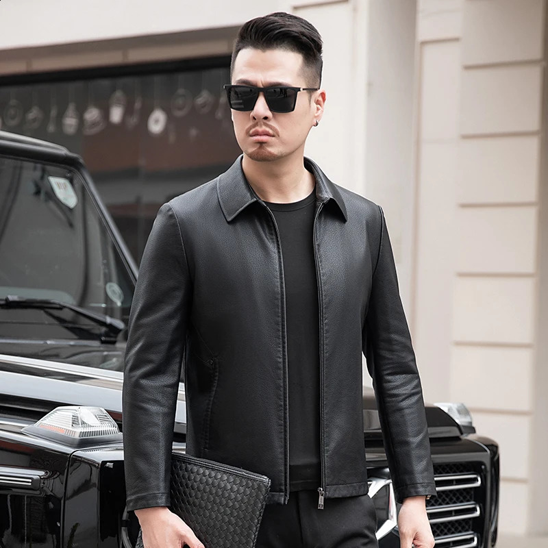 YN-2260 Genuine Leather Jacket Mens Lapel Autumn and Winter Thin Thick Velvet Thick Natural Sheep Leather Jacket 240822