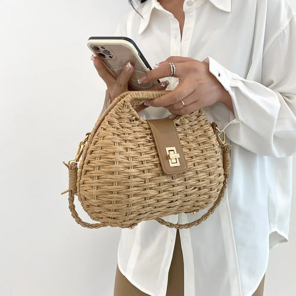 Women Elegant Fashion Straw Woven Rattan Bag Rope Crossbody Sling Shoulder Beach 240823Z