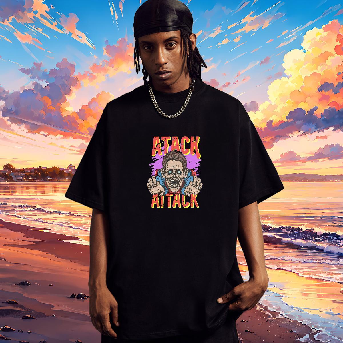 High Quality Mens T Shirts 230g Pure Cotton skull Street DIY Printed Round Neck Short Sleeve Couples T Shirts 2024 New Tshirts