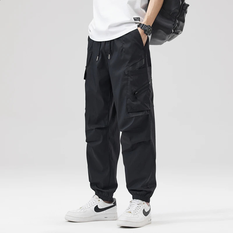 Hip Hop Streetwear Cargo Pants Spring Summer Casual Pans Men Streetwear Solid Color Pants Elastic Waist Wide Leg Mens Joggers 240822