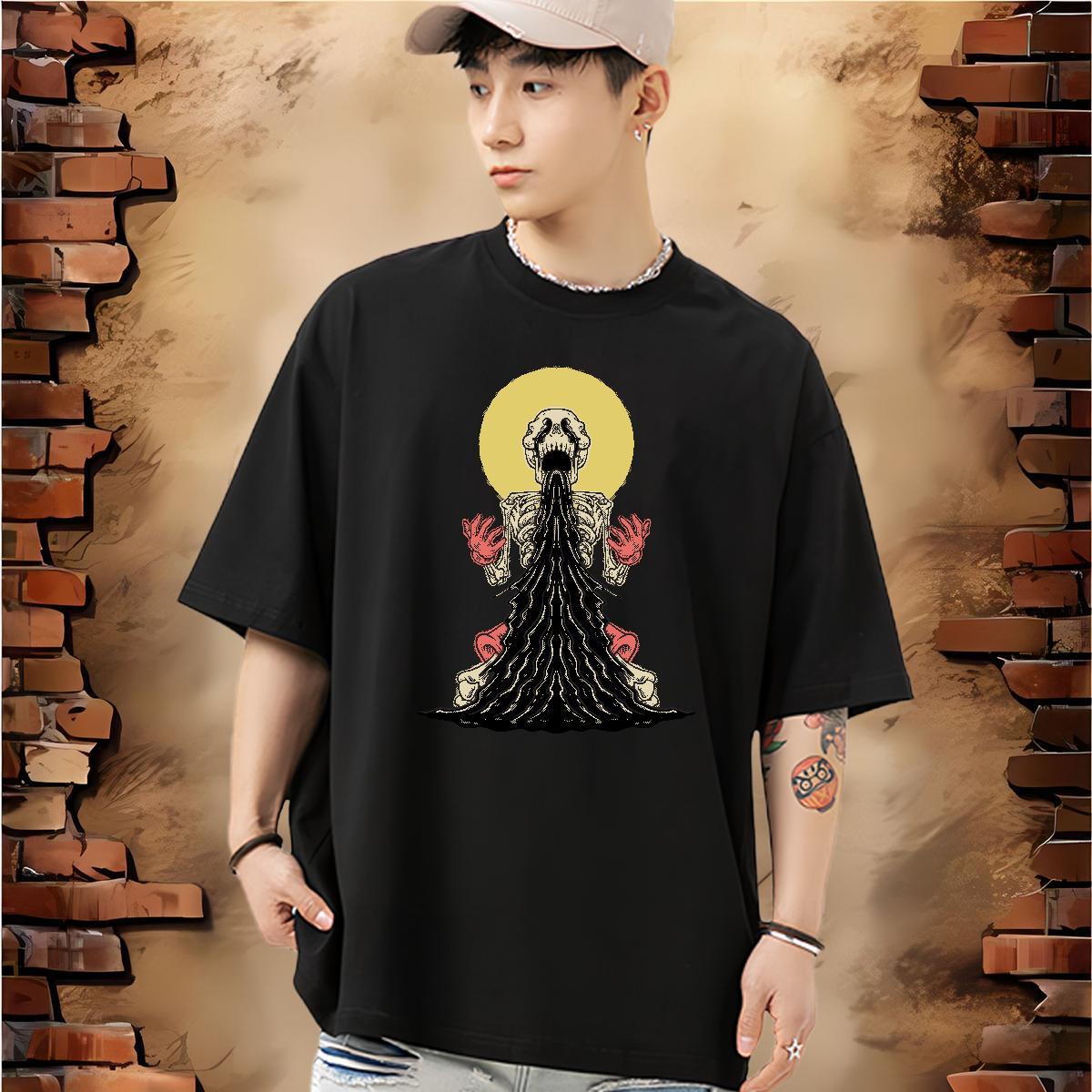 Cool Man T Shirts 230g Cotton skull Sports Casual Custom Printing Crew Neck Breathable Men Tops Tees 2024 Designer Clothes