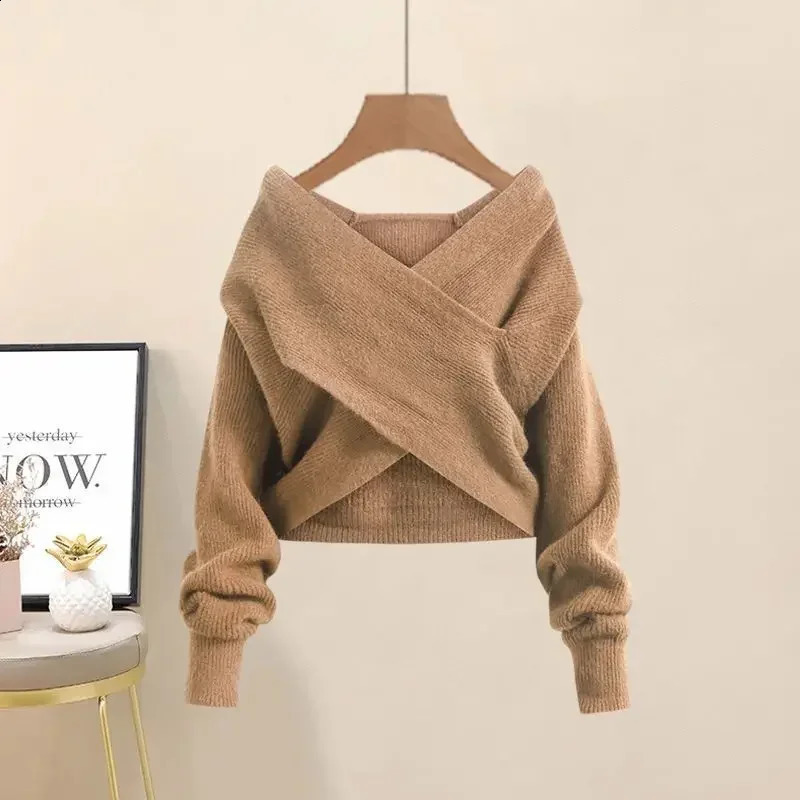 Solid V-neck Sweater Dress Women Autumn Suit Women Korean Fashion Red Sweater Mid-length Knitted Skirt Two-piece Set 240823
