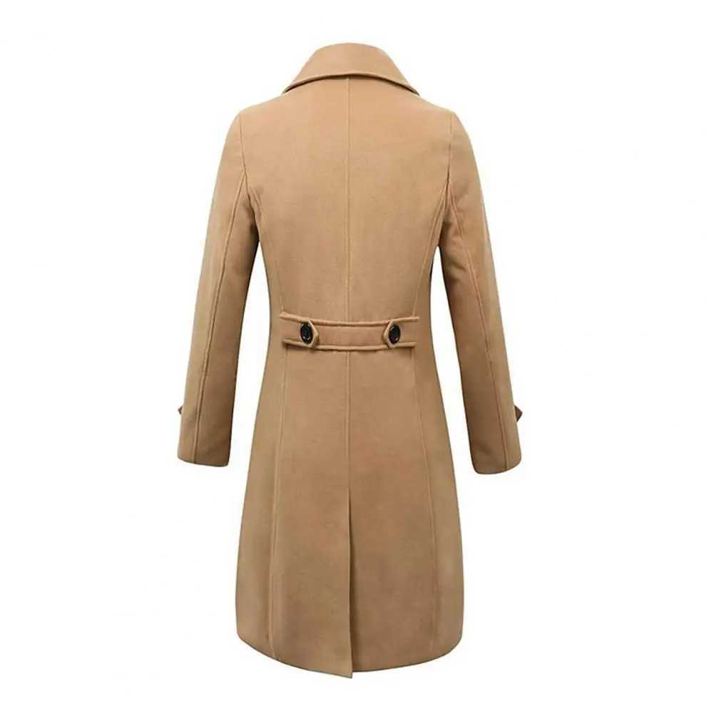 Mid-length Outwear Elegant Mens Woolen Coat with Lapel Double Breasted Design Stylish Long Sleeve Windbreaker for WinterXJ240822