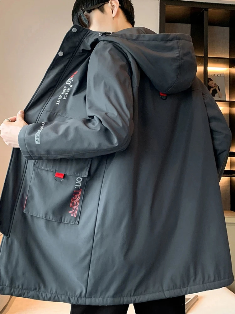 Jacket Men Hooded Trench Black Dark Grey Autumn Oversized 6XL 7XL 8XL Plus Size Windbreaker Baseball Coat Jackets Big Pockets 240822