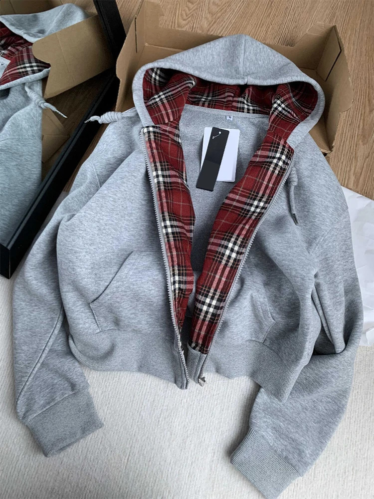 Women Grey Long Sleeve Hoodies Sweatshirt Streetwear Aesthetic 90s Vintage Harajuku Korean Y2k Fashion Sweatshirt 2000s Clothes 240822
