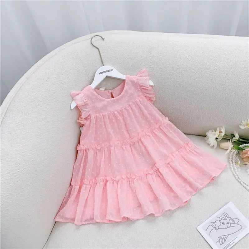 Girl Summer Super Fairy Fluffy Chiffon Lace Chiffon Vest Princess Dress Loose Casual Lace Sweet Princess Dress W240823