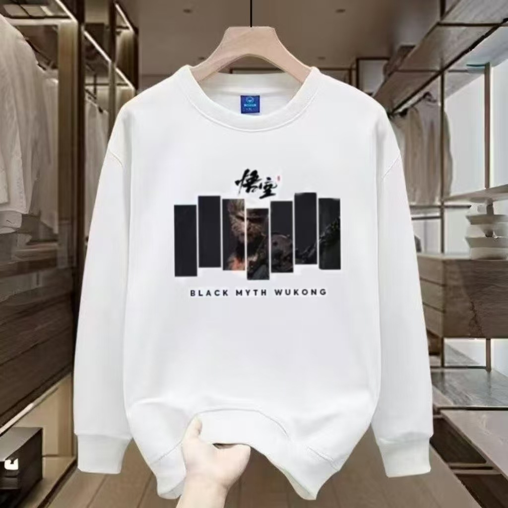 Round Neck Hoodie Men Black Myth Wukong Surrounding Clothes Men's New Autumn/Winter Plus Cashmere Hoodie