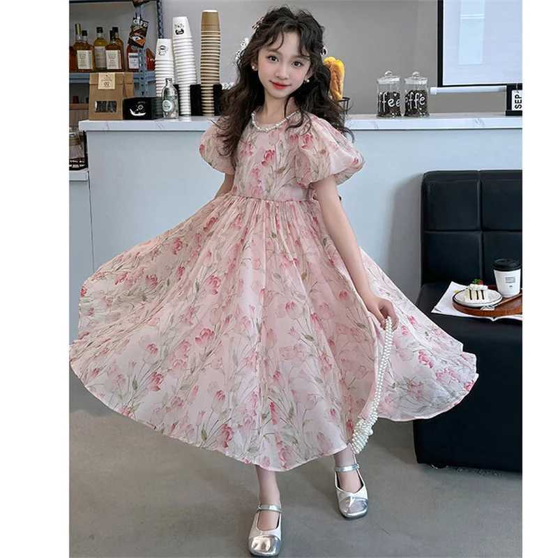 Girls Summer dress 2024 New 5-12 years old 15 years old big children sweet temperament foreign flower princess dress W240823