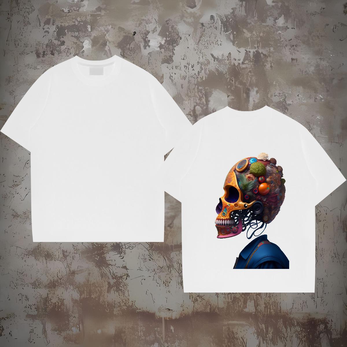 Classic Mens T Shirts 230g Pure Cotton skull Spring Summer Plus Size Custom Short Sleeve O-Neck Couples T Shirts 2024 New Clothes