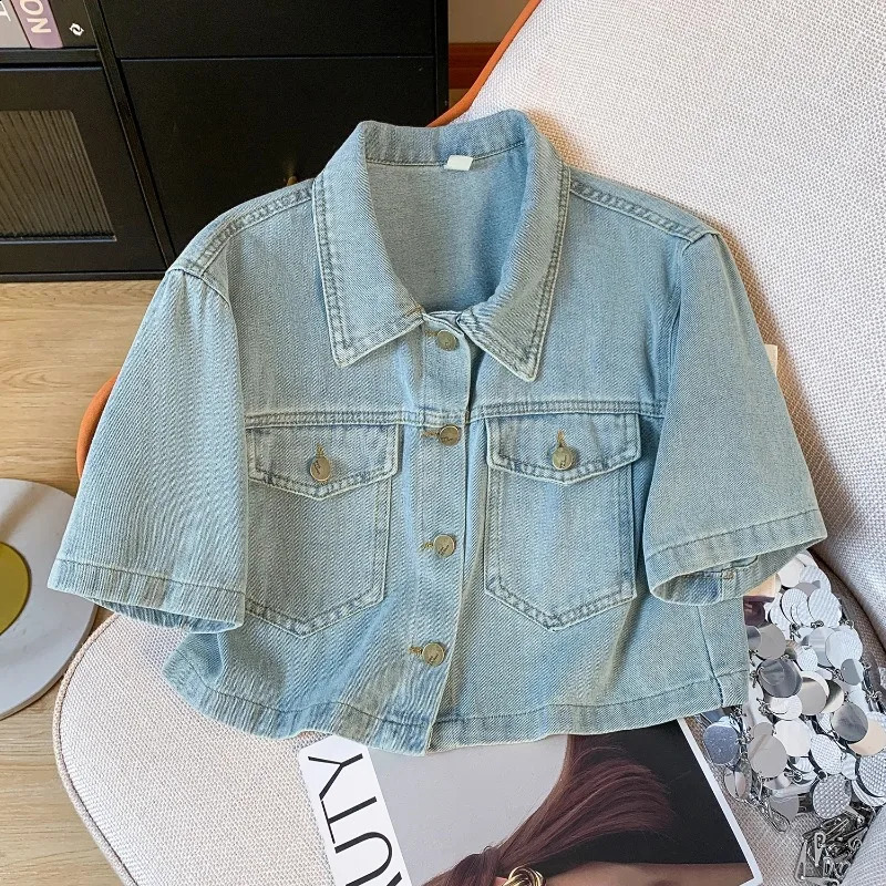 Sweet Retro Suit Womens Summer Short Sleeved Denim Jacket A-line Short Skirt Two-piece Set Fashion Female Clothes 240823