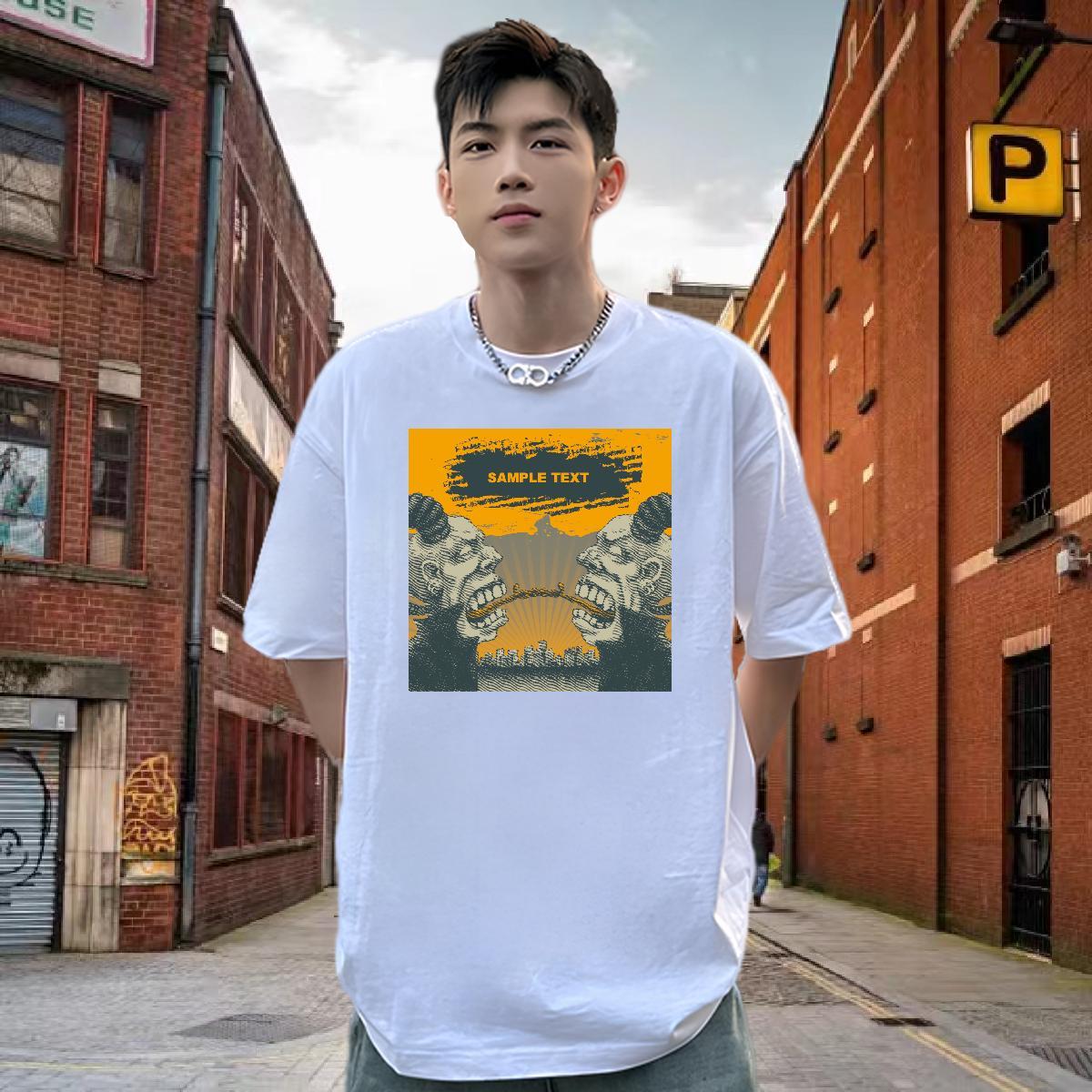 Loose T-Shirts for Men 100% Cotton 230g skull Street Casual Custom Print Oversized Round Neck Short Sleeve Mens Tshirts New Clothings