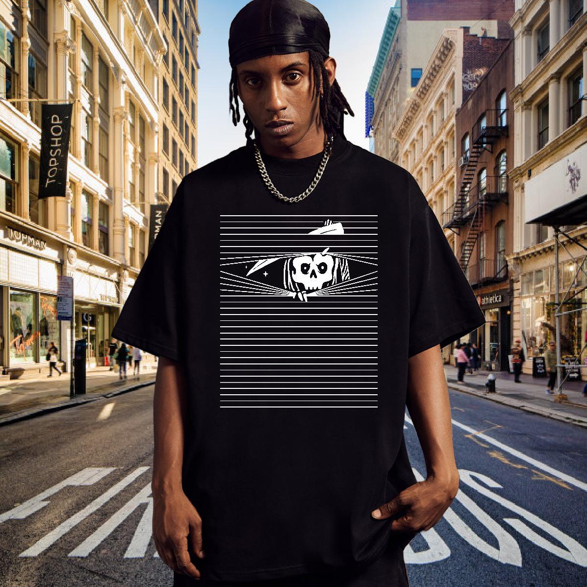 Classic T-Shirts for Men 230g Pure Cotton skull Street wear Hip Hop Asian Size Breathable Short Sleeve Men Tees Classic Casual Wear