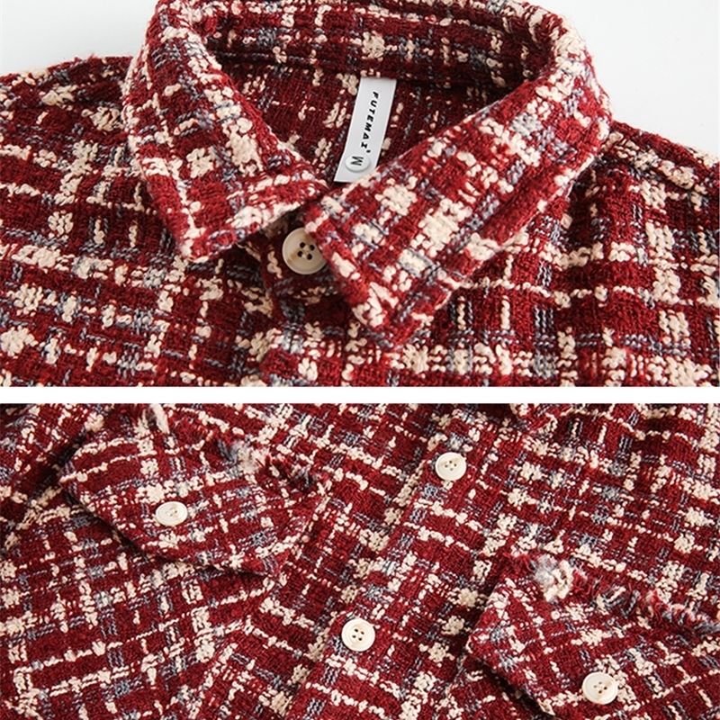 Spring and Autumn Plaid Red High Streetwear Men Long Sleeve Shirts Unisex Women Couple T-Shirt Casual Chic Retro Vintage Jacket 240822