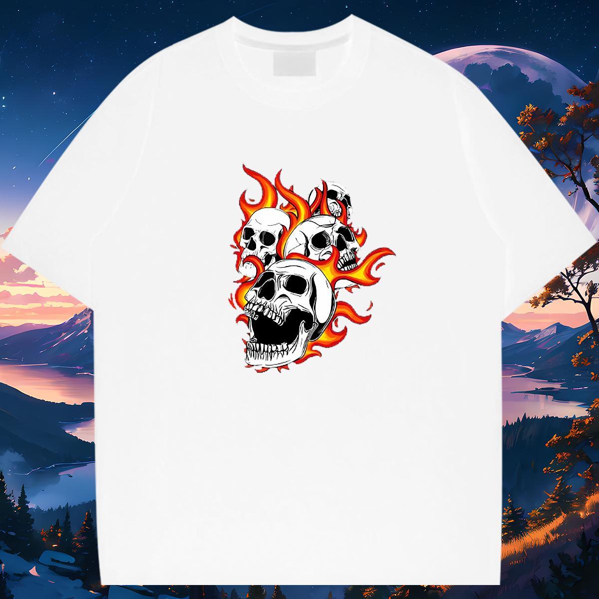 Cool Mens T Shirts 230g 100% Cotton skull Spring Summer Cartoon Print O Neck Short Sleeves Men Tshirts Fashion New Tops