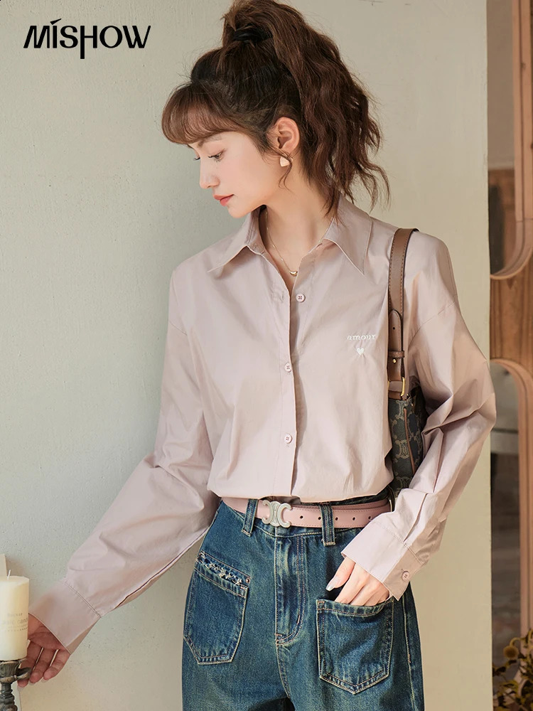 MISHOW Long Sleeve100 Cotton Shirt for Women Autumn Korean Single Breasted Turn-down Collar Loose Casual Shirts MXC42C0110 240823