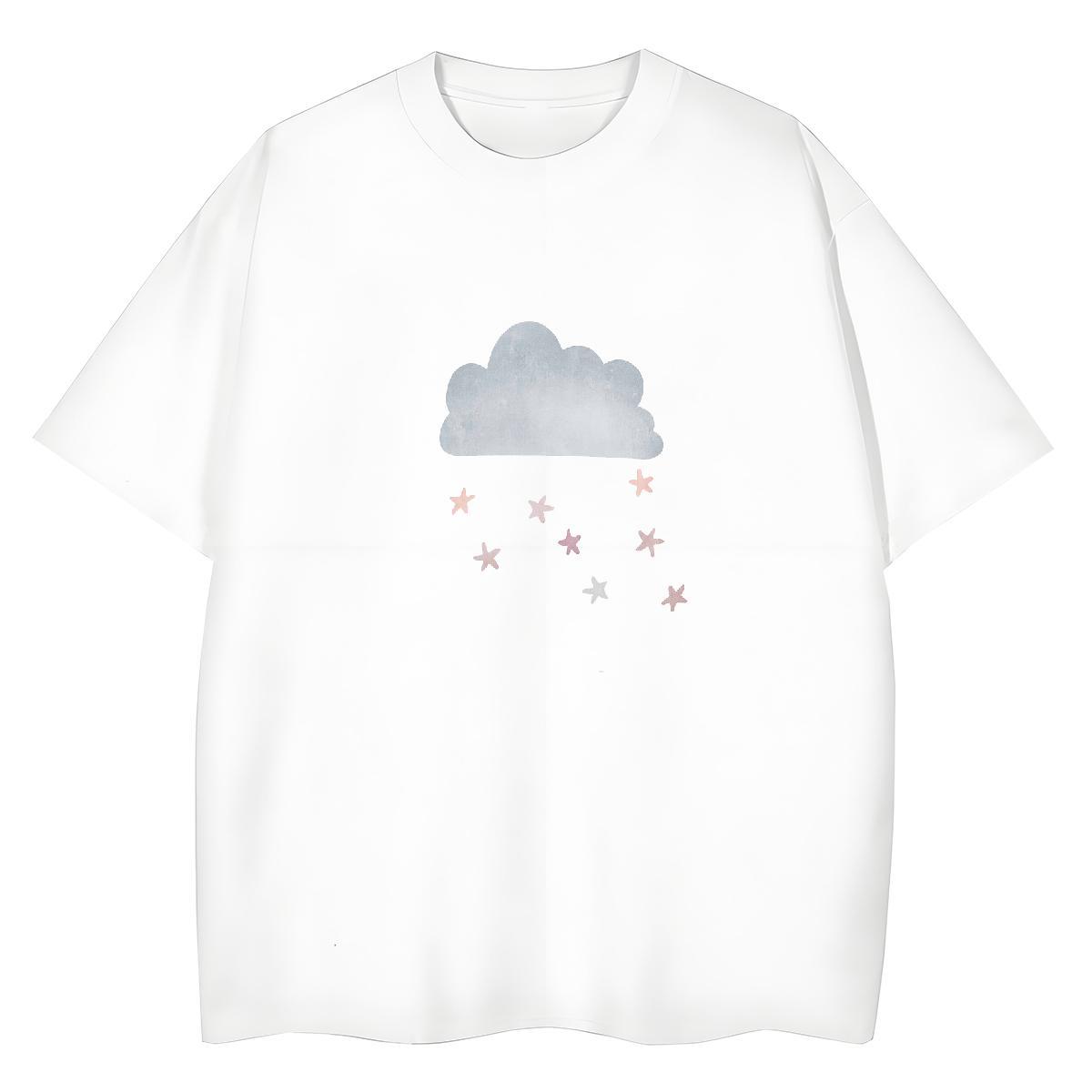 Loose Women Tshirts 230g Cotton painting Daily Wear T-Shirts Breathable Crew Neck Cartoon Print Tops Shirt